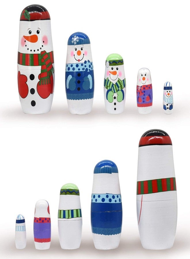 GRPSKCOS 5pcs Nesting Dolls Snowman Santa Claus Russian Matryoshka Dolls Handmade Wooden Christmas Birthday Gift for Kids (05 Snowman) - Image 4